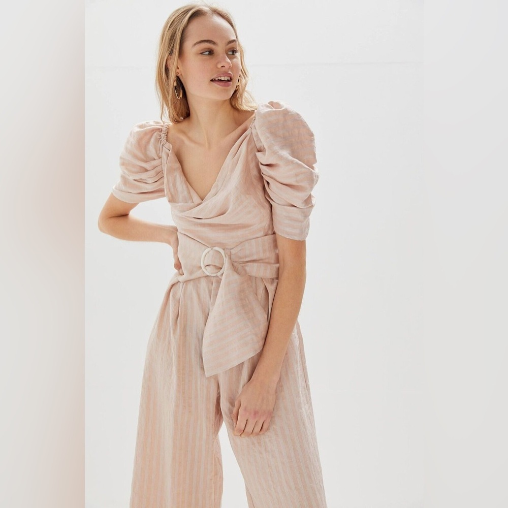 C/Meo Collective womens Through You Puff Sleeve Wide Leg Jumpsuit size Medium